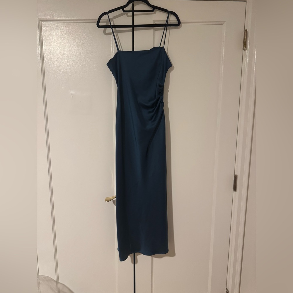 Zara satin midnight blue midi dress - size M - NWT
